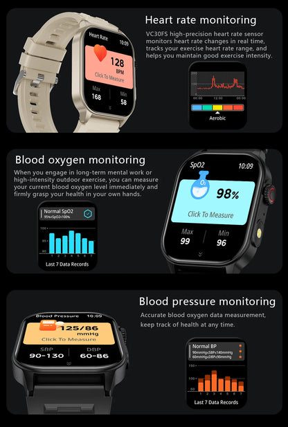 LIGE AI Smartwatch für Männer & Frauen – Bluetooth Anruf, Gesundheitsmonitor, Fitness Tracker, 2,01" HD Display, Magnetisches Laden | Taggytech