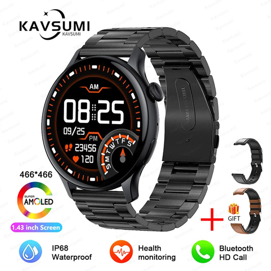 ساعة ذكية نسائية NFC 2024 - شاشة AMOLED مقاس 1.43 بوصة، GPS وبلوتوث للاتصال