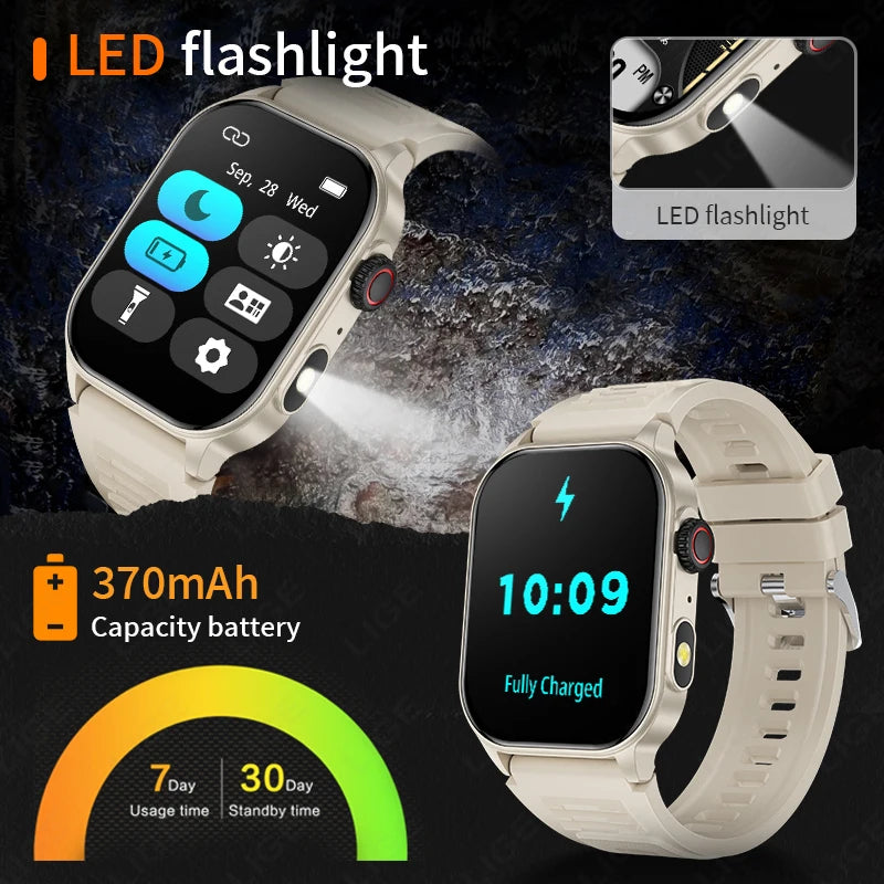 LIGE AI Smartwatch für Männer & Frauen – Bluetooth Anruf, Gesundheitsmonitor, Fitness Tracker, 2,01" HD Display, Magnetisches Laden | Taggytech