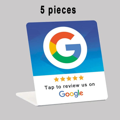 Großer Google-Bewertungs-NFC-Tischständer mit klarer Bewertungsanleitung