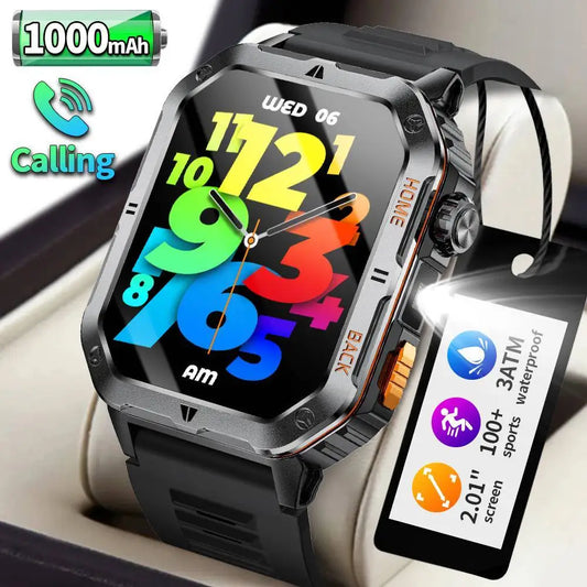 LIGE 2025 Professional Outdoor Smartwatch Men – 2.01" HD Display, 1000 mAh Battery, 3ATM Waterproof, Sports &amp; Health