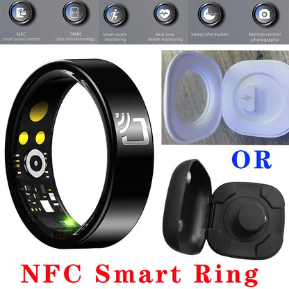 خاتم NFC الذكي - رفيع للغاية 7 مم | معدل ضربات القلب ومراقبة النوم والأكسجين في الدم | الوصول إلى NFC، ومقاومة للماء IP68، بما في ذلك علبة الشحن