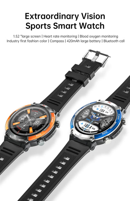 LIGE 2024 Outdoor Smartwatch for Men – Bluetooth Call, Compass, Fitness & Health Monitor, IP68 Waterproof, 1.52" IPS Display