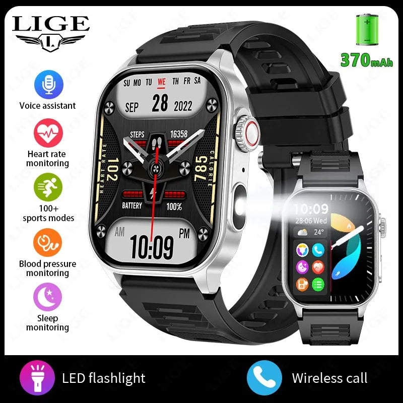 LIGE AI Smartwatch für Männer & Frauen – Bluetooth Anruf, Gesundheitsmonitor, Fitness Tracker, 2,01" HD Display, Magnetisches Laden | Taggytech