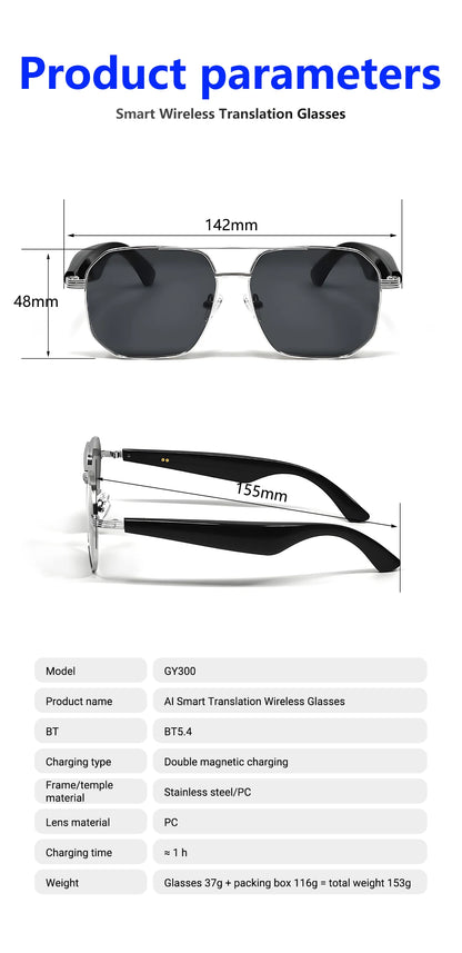 LIGE BWGY300 Smart Glasses 2025 – Women's Bluetooth Sunglasses, AI Translation, UV400, Music &amp; Calls