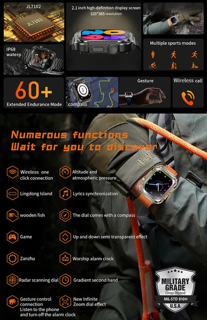 LIGE Outdoor Smartwatch for Men – GPS, Compass, NFC, 2.1" AMOLED, 460 mAh Battery