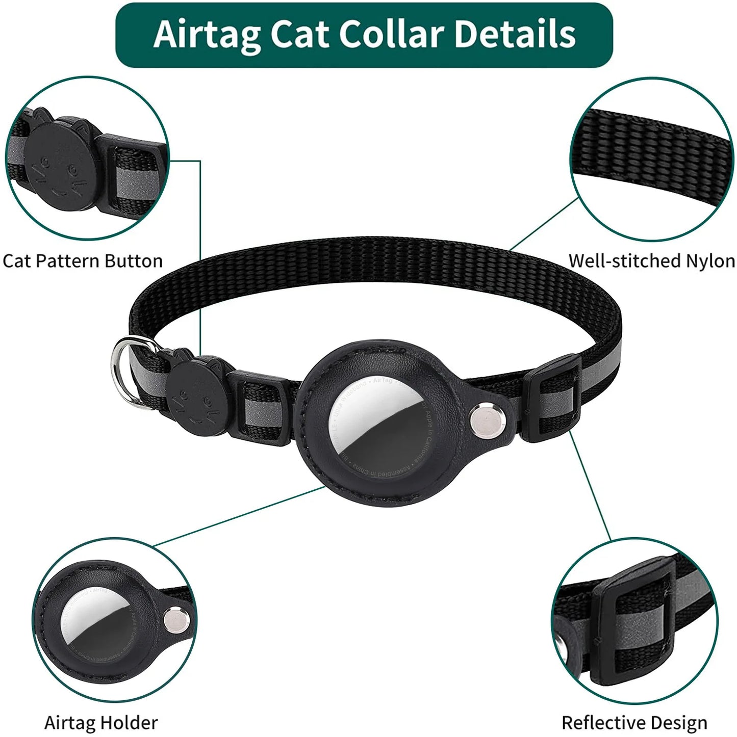 AirTag Cat Collar with Holder – Reflective & Safe | Taggytech