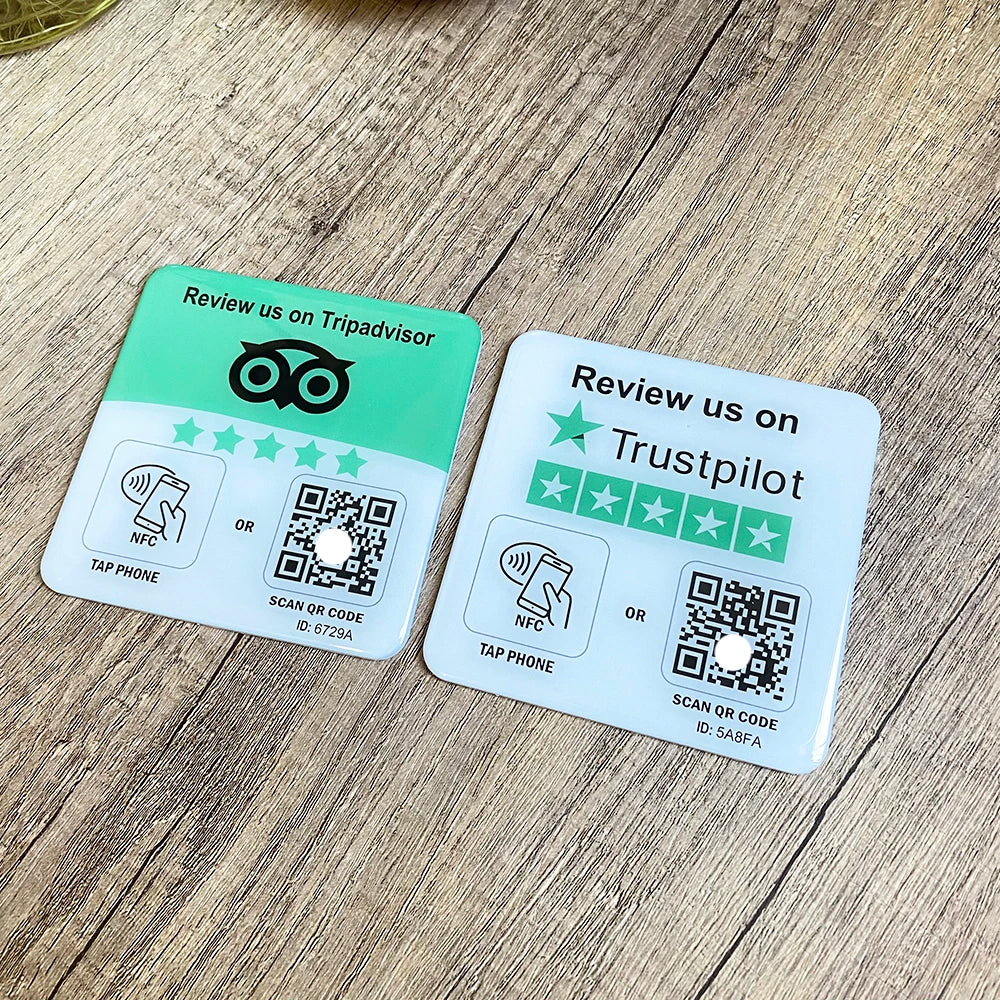 NFC Review Plaque with QR Code – 10 x 10 cm for Google, Instagram, Facebook & more | Taggytech