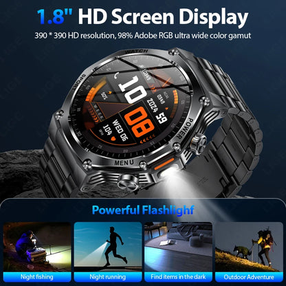 LIGE Smartwatch Herren 2025 – Militär Outdoor, 1,8" HD AMOLED, 800 mAh Batterie, Herzfrequenz & Bluetooth-Anruf, Sport-Smartwatch für Android & iOS