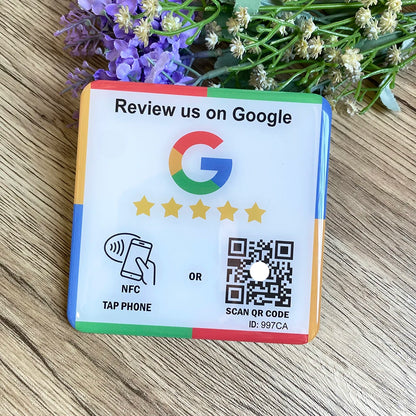 NFC Review Plaque with QR Code – 10 x 10 cm for Google, Instagram, Facebook & more | Taggytech