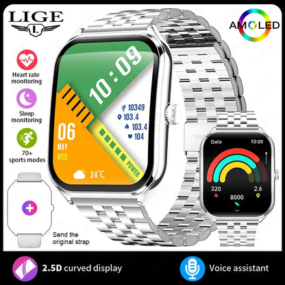 LIGE Smartwatch 2025 – 1,96" AMOLED HD, Bluetooth-Anruf, Fitness & Gesundheit für Herren & Damen | Taggytech