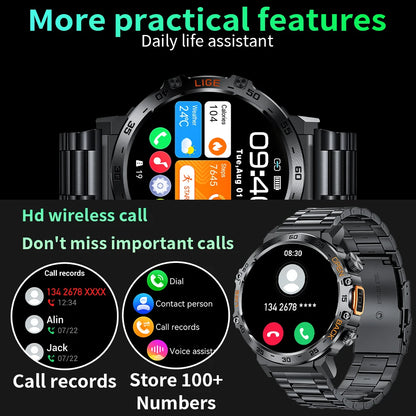 LIGE Militär Outdoor Smartwatch Herren 2024 – AMOLED HD, Bluetooth-Anrufe, Fitness & Sport, IP68 Wasserdicht | Taggytech