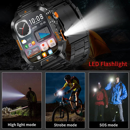 LIGE Militärische Smartwatch 2025 – Wasserdicht, Outdoor Sport Tracker, LED-Taschenlampe, Bluetooth-Anruf | Taggytech