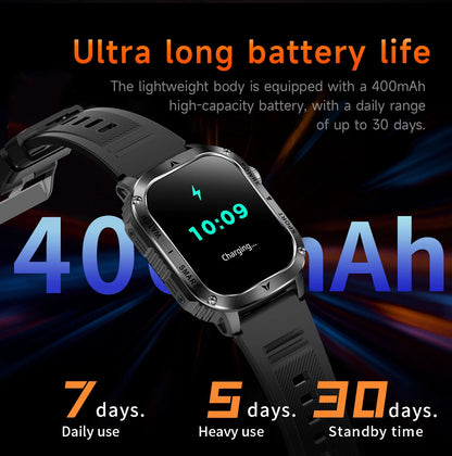 LIGE 2025 Premium Military Smartwatch Men – Outdoor Sports Tracker, Bluetooth Call, Flashlight, IP68 Waterproof, 400 mAh Battery