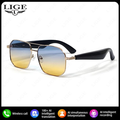 LIGE Smart Sunglasses 2025 – Bluetooth Call, AI Translation, UV400, for Women & Men