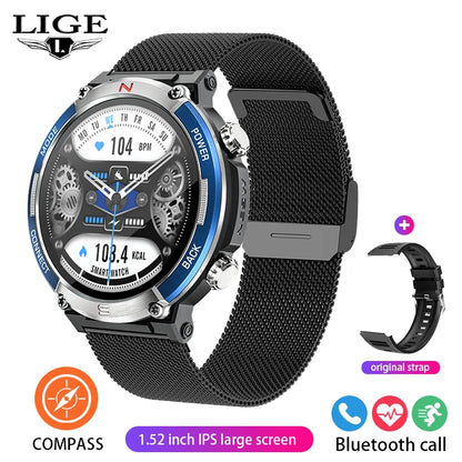 LIGE 2024 Outdoor Smartwatch for Men – Bluetooth Call, Compass, Fitness & Health Monitor, IP68 Waterproof, 1.52" IPS Display