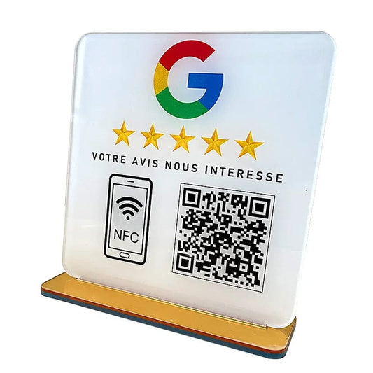 Google Bewertungsschild mit NFC & QR-Code für schnelle und einfache Kundenfeedback-Erfassung.
