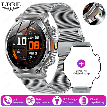 LIGE Smartwatch Herren 2025 – Militär Outdoor, 1,8" HD AMOLED, 800 mAh Batterie, Herzfrequenz & Bluetooth-Anruf, Sport-Smartwatch für Android & iOS