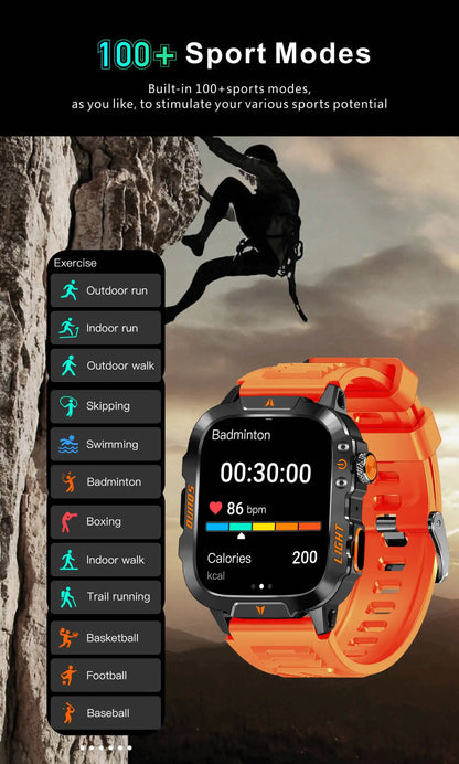 LIGE Militärische Smartwatch 2025 – Wasserdicht, Outdoor Sport Tracker, LED-Taschenlampe, Bluetooth-Anruf | Taggytech