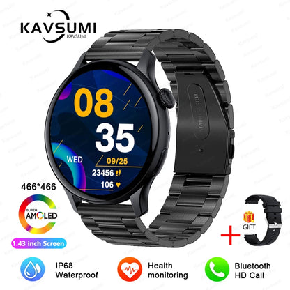 ساعة ذكية نسائية NFC 2024 - شاشة AMOLED مقاس 1.43 بوصة، GPS وبلوتوث للاتصال