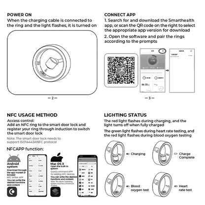 NFC Smart Ring – Ultra-thin 7 mm fitness &amp; health ring with heart rate, sleep &amp; blood oxygen tracking | NFC access, IP68 waterproof, including charging case