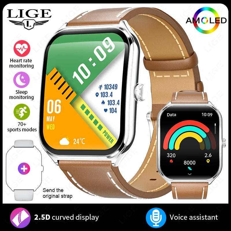 LIGE Smartwatch 2025 – 1,96" AMOLED HD, Bluetooth-Anruf, Fitness & Gesundheit für Herren & Damen | Taggytech