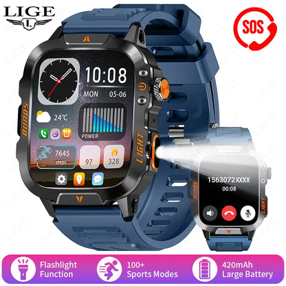 LIGE Militärische Smartwatch 2025 – Wasserdicht, Outdoor Sport Tracker, LED-Taschenlampe, Bluetooth-Anruf | Taggytech