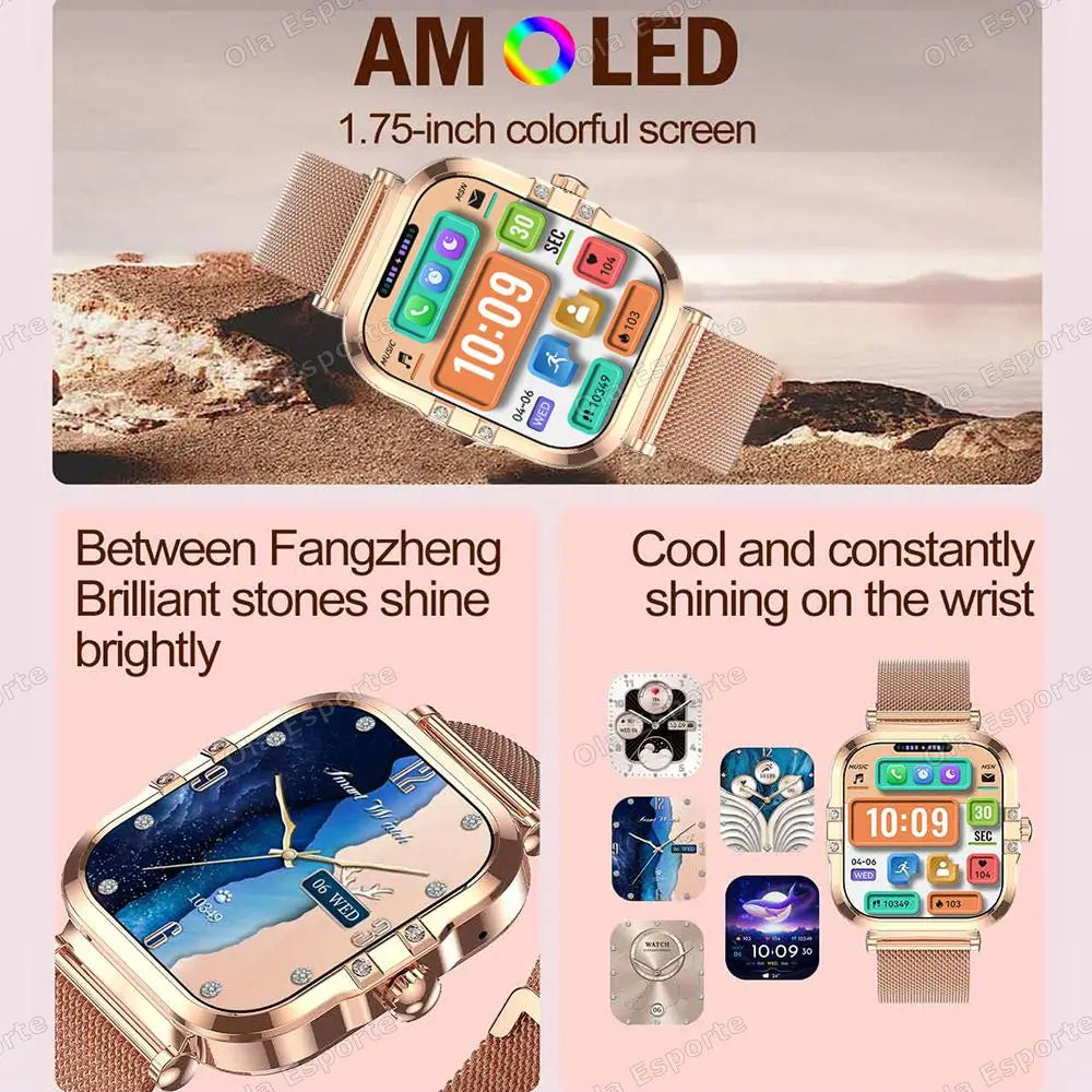 ساعة ذكية NFC 2025 - شاشة AMOLED مقاس 1.75 بوصة، تدعم البلوتوث وتتبع المكالمات والصحة