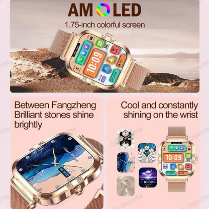 ساعة ذكية NFC 2025 - شاشة AMOLED مقاس 1.75 بوصة، تدعم البلوتوث وتتبع المكالمات والصحة
