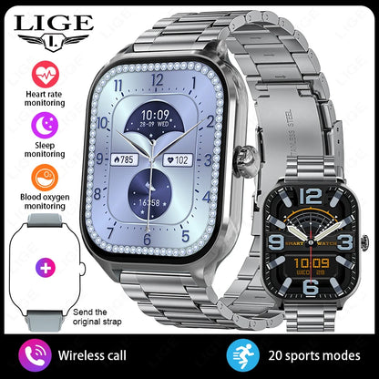 LIGE 2025 Luxus-Smartwatch für Damen – Bluetooth-Anruf, Fitness & Herzfrequenzmesser, 2,01" Ultra-HD Display, 20 Sportmodi | Taggytech