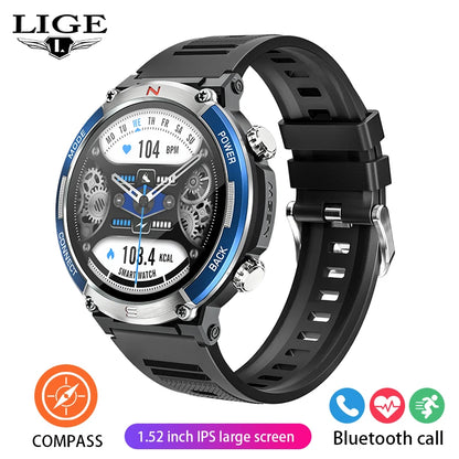 LIGE 2024 Outdoor Smartwatch for Men – Bluetooth Call, Compass, Fitness & Health Monitor, IP68 Waterproof, 1.52" IPS Display