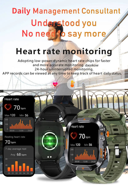 LIGE Militärische Smartwatch 2025 – Wasserdicht, Outdoor Sport Tracker, LED-Taschenlampe, Bluetooth-Anruf | Taggytech