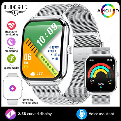 LIGE Smartwatch 2025 – 1,96" AMOLED HD, Bluetooth-Anruf, Fitness & Gesundheit für Herren & Damen | Taggytech