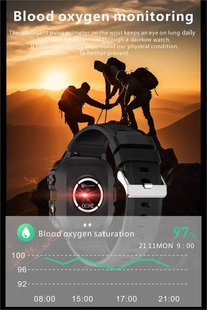 LIGE Militärische Smartwatch 2025 – Wasserdicht, Outdoor Sport Tracker, LED-Taschenlampe, Bluetooth-Anruf | Taggytech