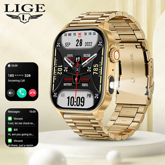 LIGE 2025 Smartwatch Men &amp; Women – 2.01" HD TFT, Fitness &amp; Health Monitor, LED Flashlight, Bluetooth Call, Sports Smartwatch