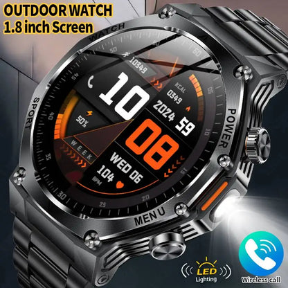 LIGE Smartwatch Herren 2025 – Militär Outdoor, 1,8" HD AMOLED, 800 mAh Batterie, Herzfrequenz & Bluetooth-Anruf, Sport-Smartwatch für Android & iOS