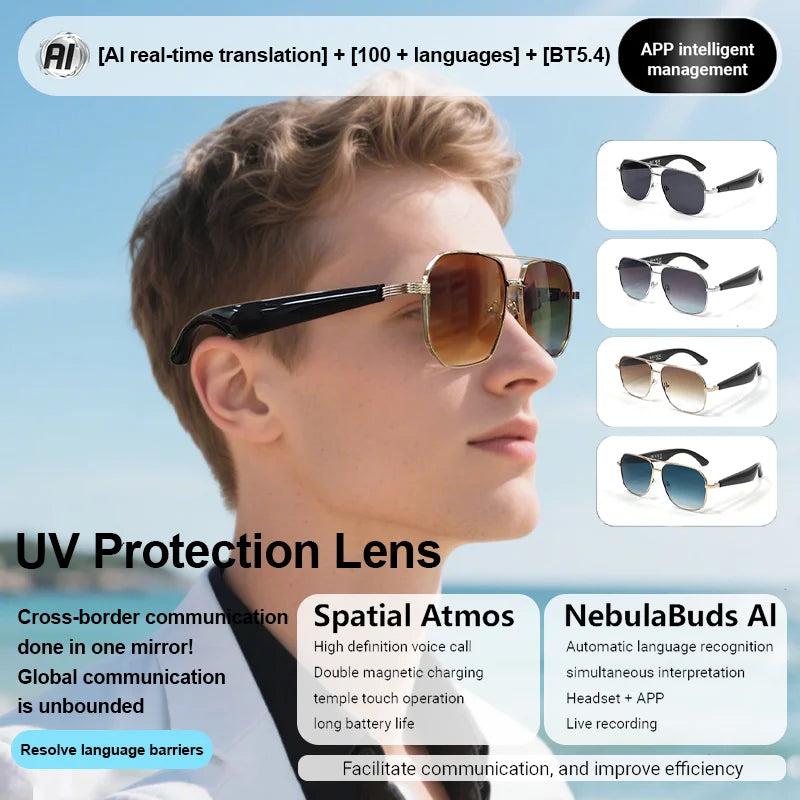 LIGE Smart Sunglasses 2025 – Bluetooth Call, AI Translation, UV400, for Women & Men
