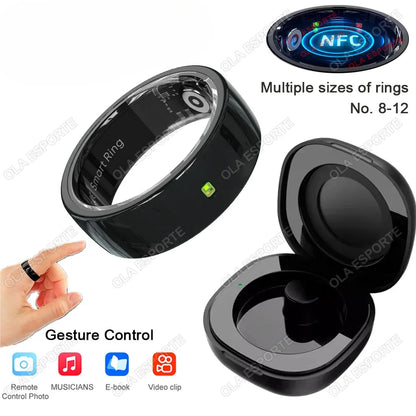 XMSJ NFC Smart Ring 2025 – Keramik, LED, 5ATM Wasserdicht, Gesundheits- & Fitness-Tracking, Gestensteuerung, Multisport