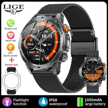 LIGE Smartwatch Men 2025 – 1000 mAh Battery, Outdoor, Bluetooth Call, Sports &amp; Flashlight