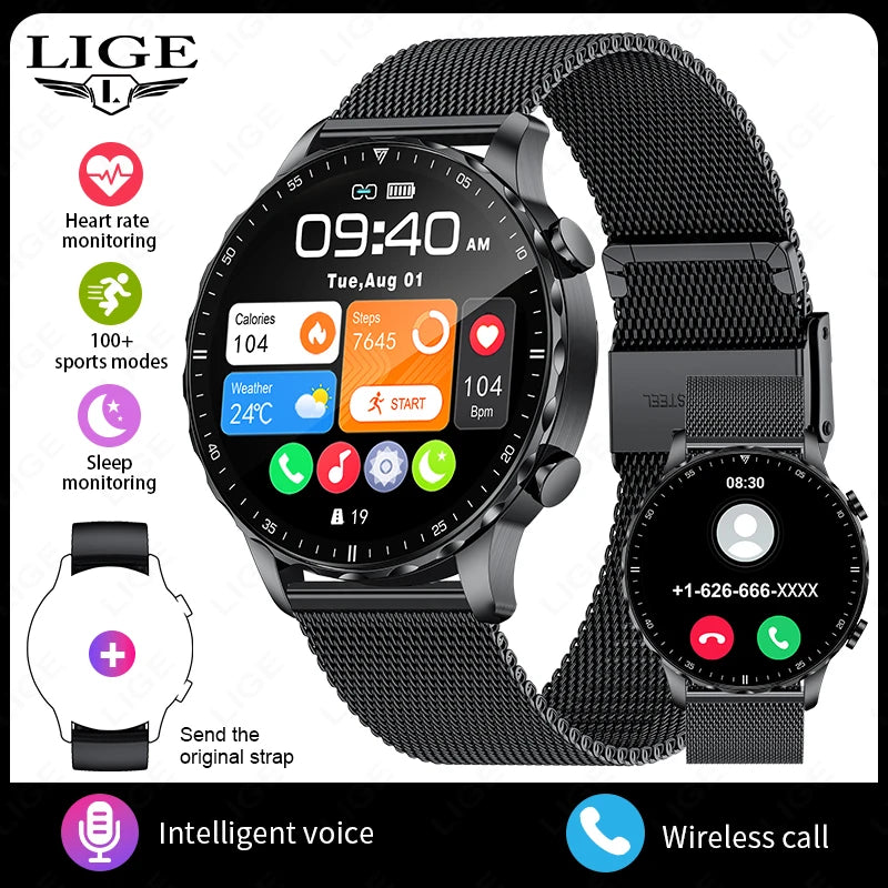LIGE Smartwatch for Men – Bluetooth Call, Fitness &amp; Sports Tracker, IP68 Waterproof