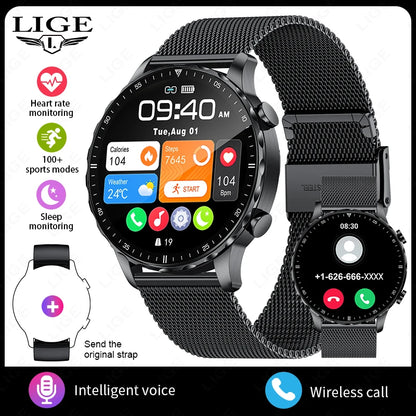 LIGE Smartwatch for Men – Bluetooth Call, Fitness &amp; Sports Tracker, IP68 Waterproof