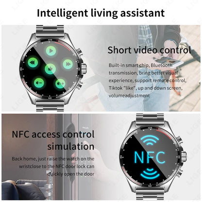 ساعة LIGE الذكية NFC مع نظام تحديد المواقع العالمي (GPS) ومكالمات بلوتوث وبوصلة - شاشة AMOLED مقاس 1.52 بوصة، مقاومة للماء IP68، أكثر من 50 وضعًا رياضيًا، ومساعد صوتي SOS