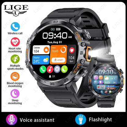 LIGE Militär Outdoor Smartwatch Herren 2024 – AMOLED HD, Bluetooth-Anrufe, Fitness & Sport, IP68 Wasserdicht | Taggytech