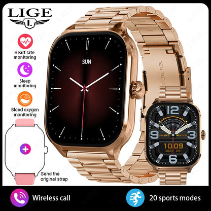 LIGE 2025 Luxus-Smartwatch für Damen – Bluetooth-Anruf, Fitness & Herzfrequenzmesser, 2,01" Ultra-HD Display, 20 Sportmodi | Taggytech