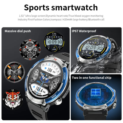LIGE 2024 Outdoor Smartwatch for Men – Bluetooth Call, Compass, Fitness & Health Monitor, IP68 Waterproof, 1.52" IPS Display