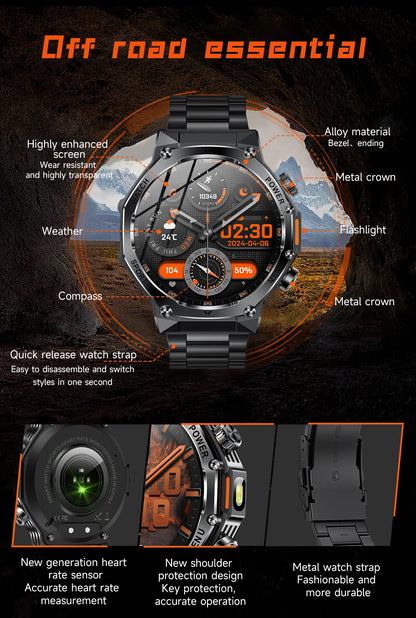 LIGE Smartwatch Herren 2025 – Militär Outdoor, 1,8" HD AMOLED, 800 mAh Batterie, Herzfrequenz & Bluetooth-Anruf, Sport-Smartwatch für Android & iOS