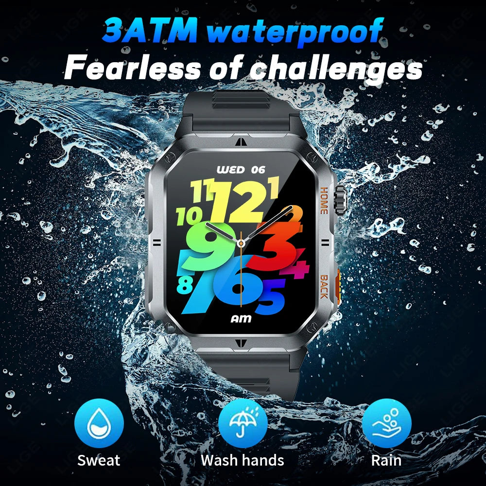 LIGE 2025 Outdoor Smartwatch Herren – 2,01" HD Display, 1000mAh Akku, 3ATM Wasserdicht, Sport & Fitness | Taggytech