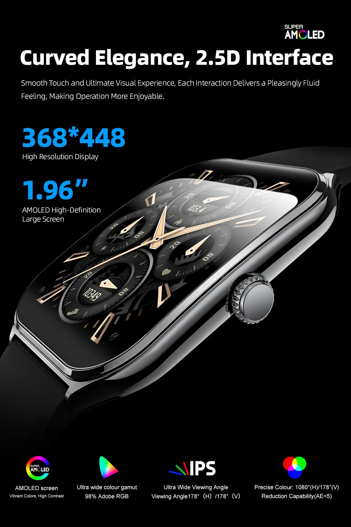 LIGE Smartwatch 2025 – 1,96" AMOLED HD, Bluetooth-Anruf, Fitness & Gesundheit für Herren & Damen | Taggytech