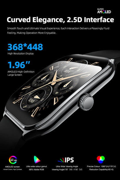 LIGE Smartwatch 2025 – 1,96" AMOLED HD, Bluetooth-Anruf, Fitness & Gesundheit für Herren & Damen | Taggytech