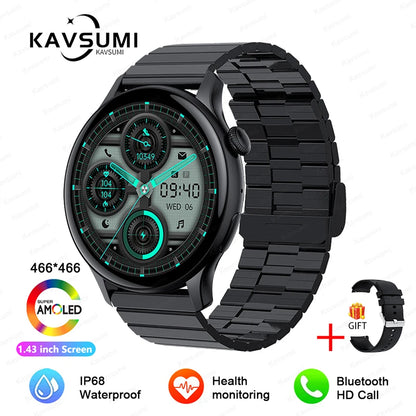 ساعة ذكية نسائية NFC 2024 - شاشة AMOLED مقاس 1.43 بوصة، GPS وبلوتوث للاتصال